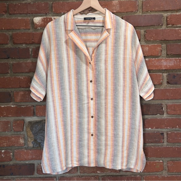 LaFayette 148 Blouse Size XL Wendell Striped Linen Button Front beach resort - Picture 3 of 12